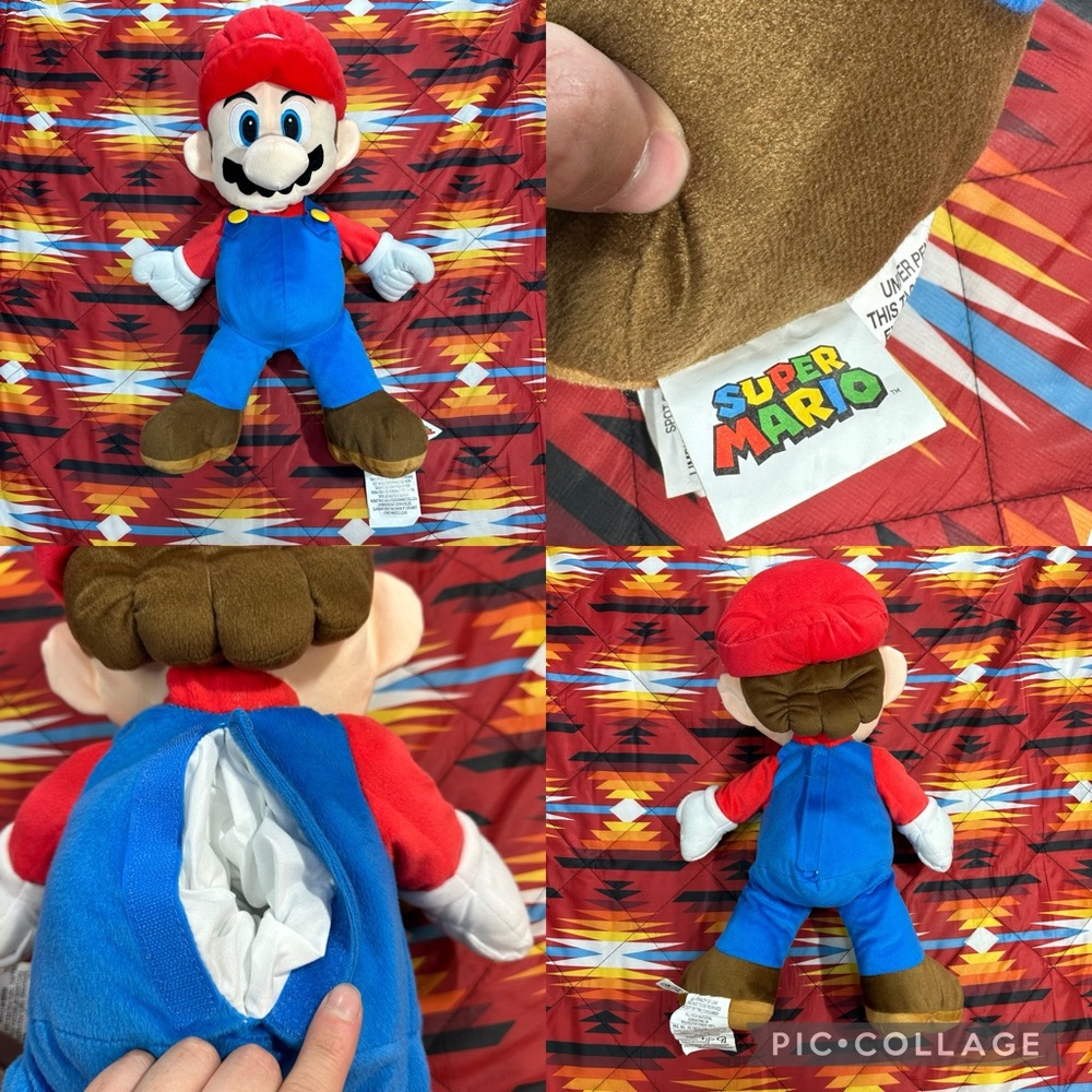 Super Mario Brothers Plush Doll Toy 2015 Official Nintendo 22" Hook/Loop Pocket